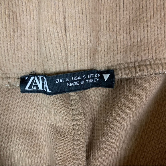 Zara Tan Ribbed Knit Wide Leg Lounge Pants High Waist Minimalist Casual Small - Picture 5 of 5
